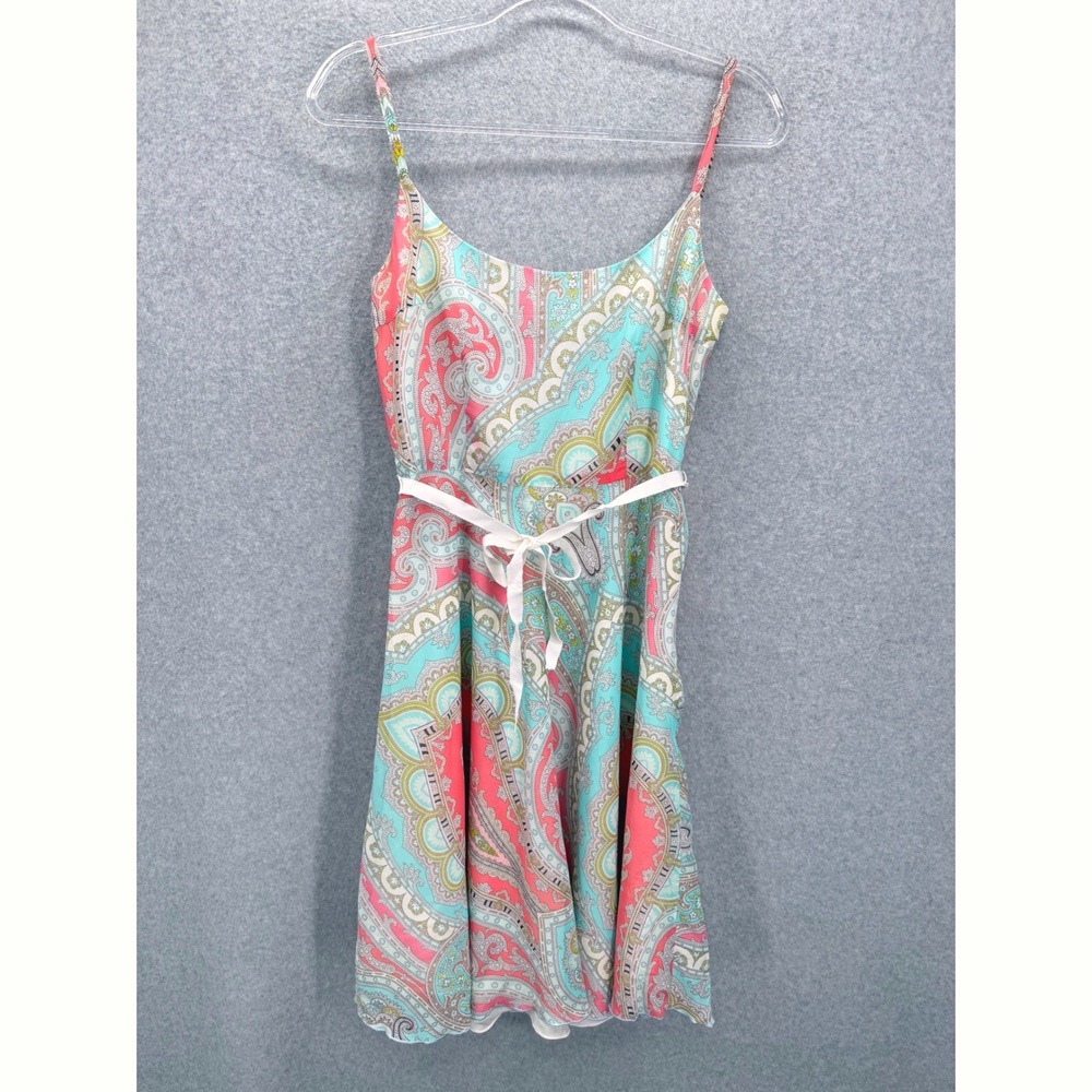 Trina Turk Fit & Flare Dress Womens 8 Pink Paisley Sleeveless Cotton Feminine
